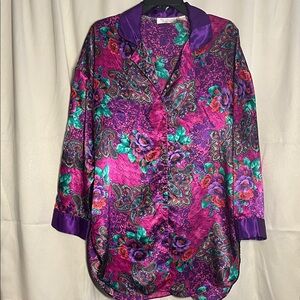 Vintage Victoria’s Secret Gold Label Floral Purple Satin Night Shirt Dress P/S